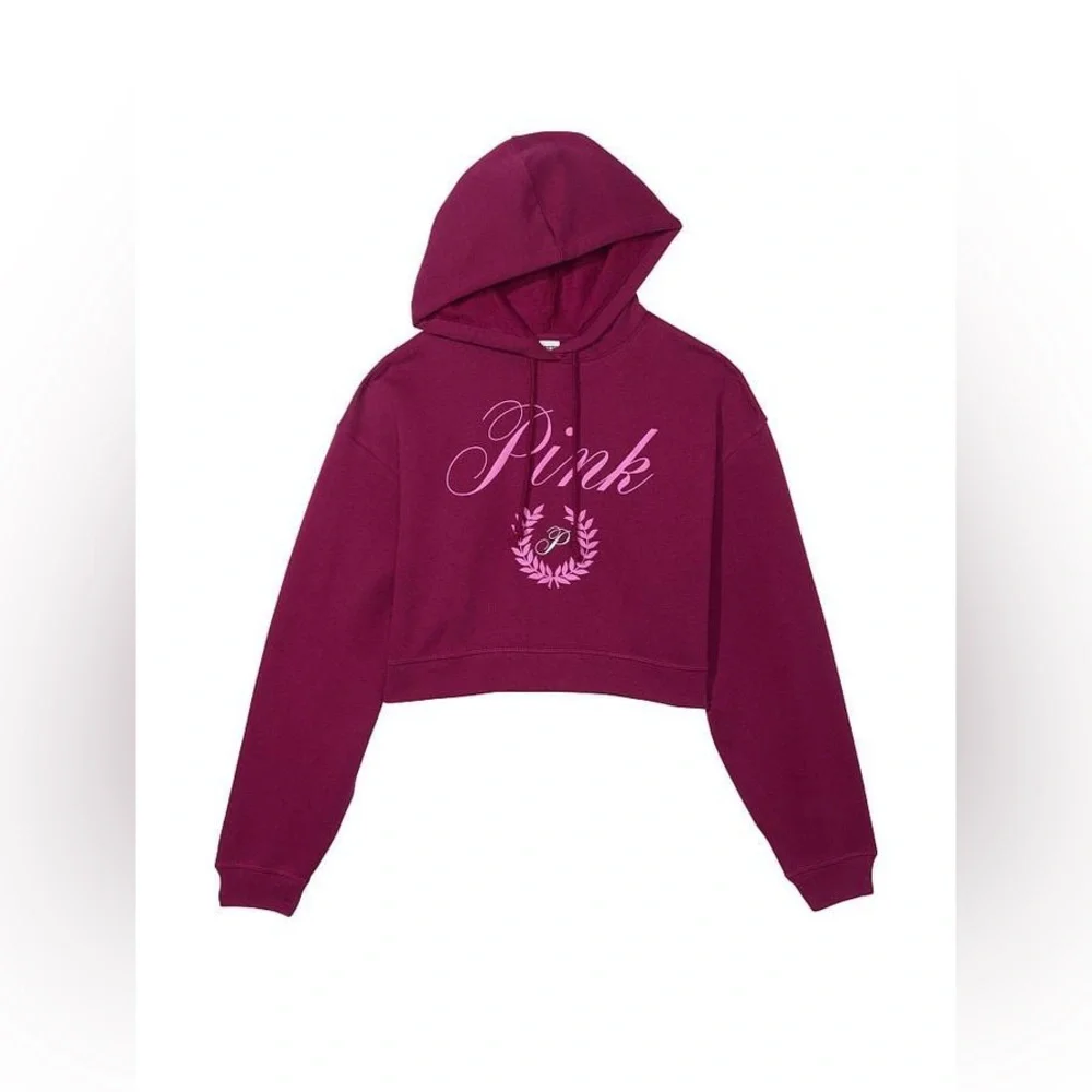 Victoria's Secret PINK Everyday Fleece Cropped Hoodie Vivid Magenta Pink Size XL - Picture 2 of 4